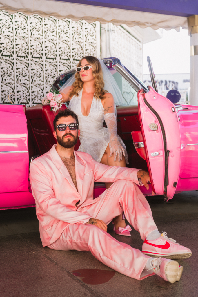 Little White Chapel Elopement Pink Cadillac Downtown Las Vegas